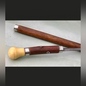 19th Century Antique Elephant Handled Wooden Convertible Walking Stick Tool